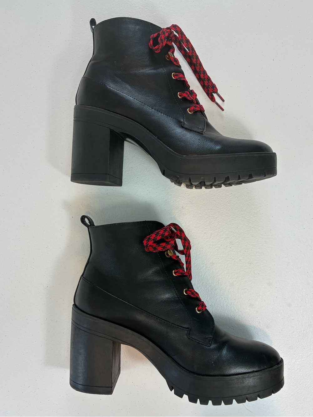 Forever 21 Heeled Ankle Combat Boots - Lace Up Black Faux Leather - Size 9
